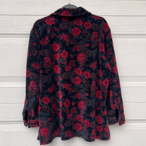 Vintage Floral and Paisley Print Velour 90s Grunge Western Button Down - Picture 6 of 7